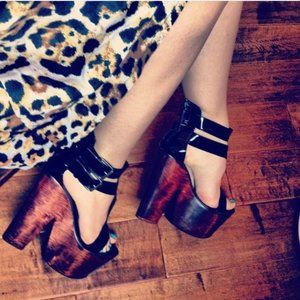 Giuseppe Zanotti wooden chunky block heel patent leather t-strap platform sandal